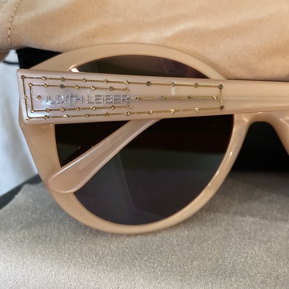 Judith Lieber Pearl Cream Crystal Logo Bluish Purple Tinted Oversized Sunglasses